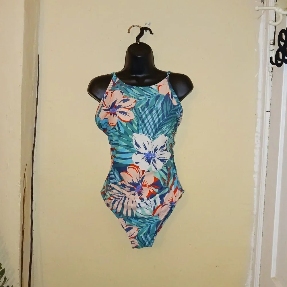 Kona Sol womens floral criss cross back closure one piece swim suit size… - Picture 2 of 9